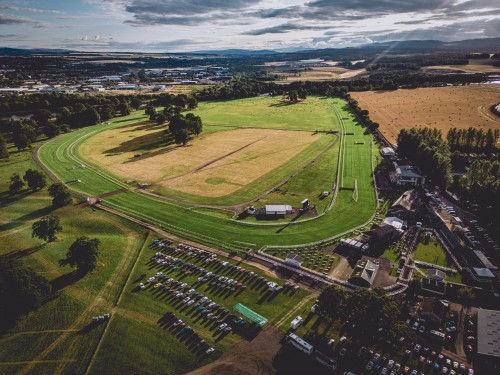 Drone view of racecourse in mid summer event at Perth Racecourse