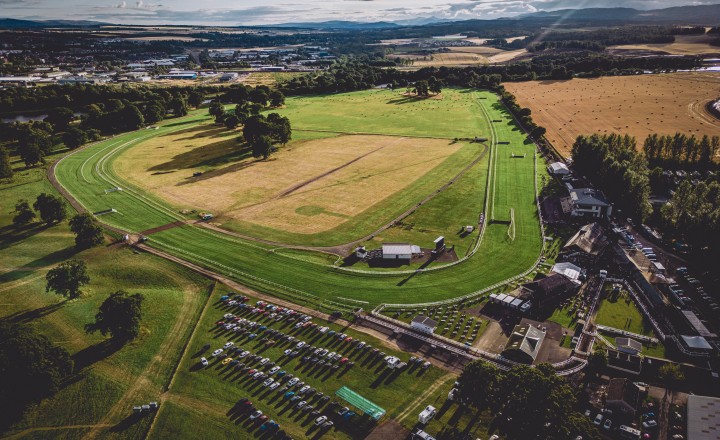 Drone view of racecourse in mid summer event at Perth Racecourse